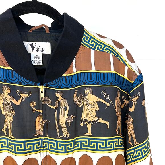 Vintage Vio Silk Greco-Roman Print Versace Style Medium Bomber Jacket 1990s - Picture 5 of 9
